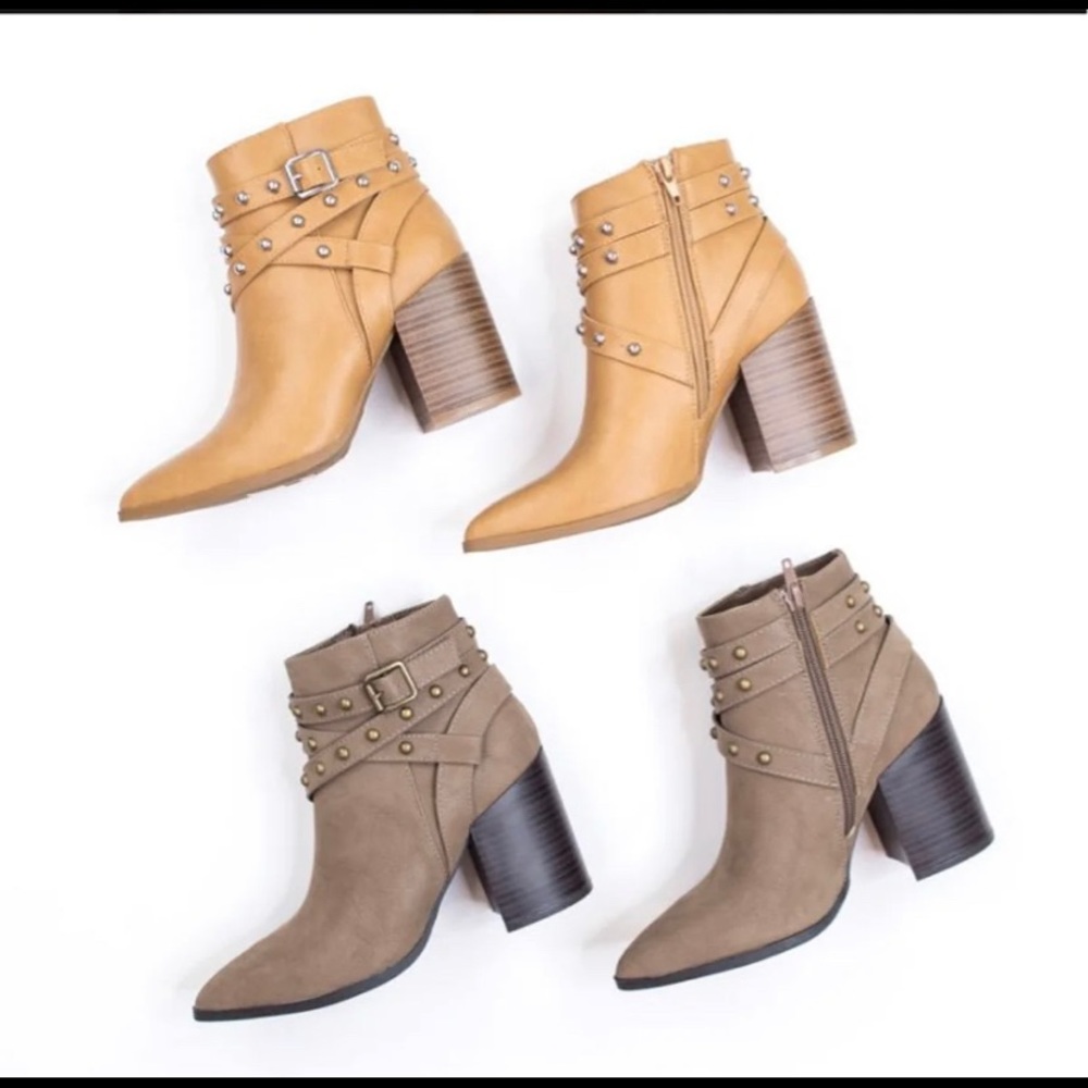 Studded booties in camel size 9